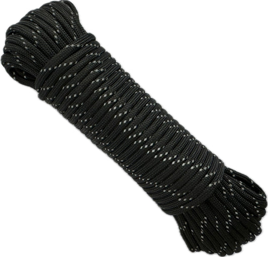 Paracord 550 Type III - 100% Nylon - 15m Black with Reflective Stripe
